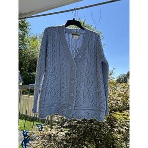 Arancrafts Women’s Blue Wool Cardigan sweater cable knit 100% Wool Ireland XS-M